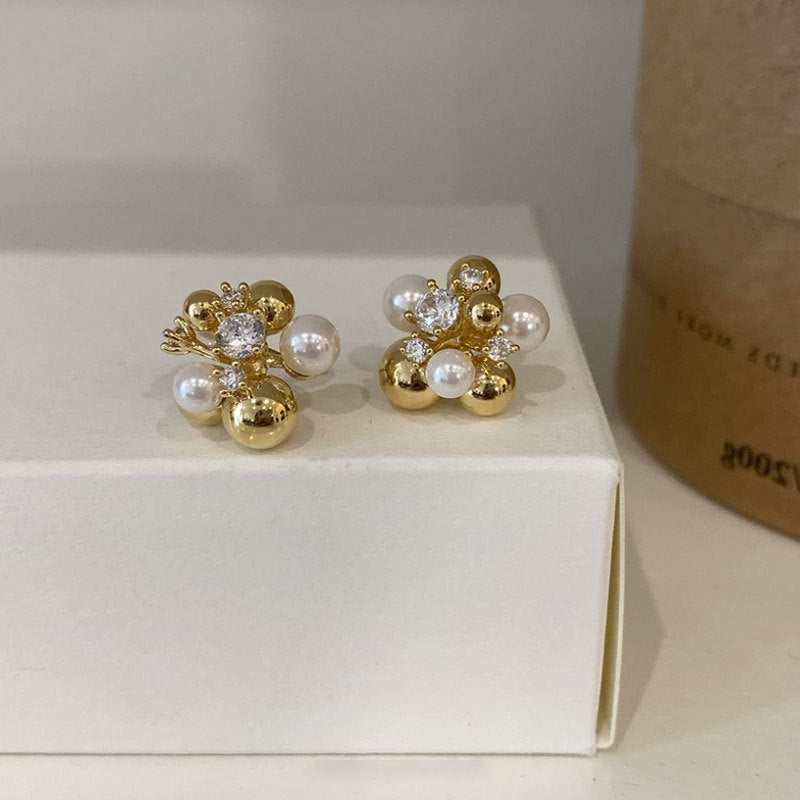 Pearl Rhinestone Stud Earrings - DippedShop Wholesale - #1923
