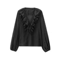 V-Neck Ruffled Chiffon Blouse - DippedShop Wholesale - #3987