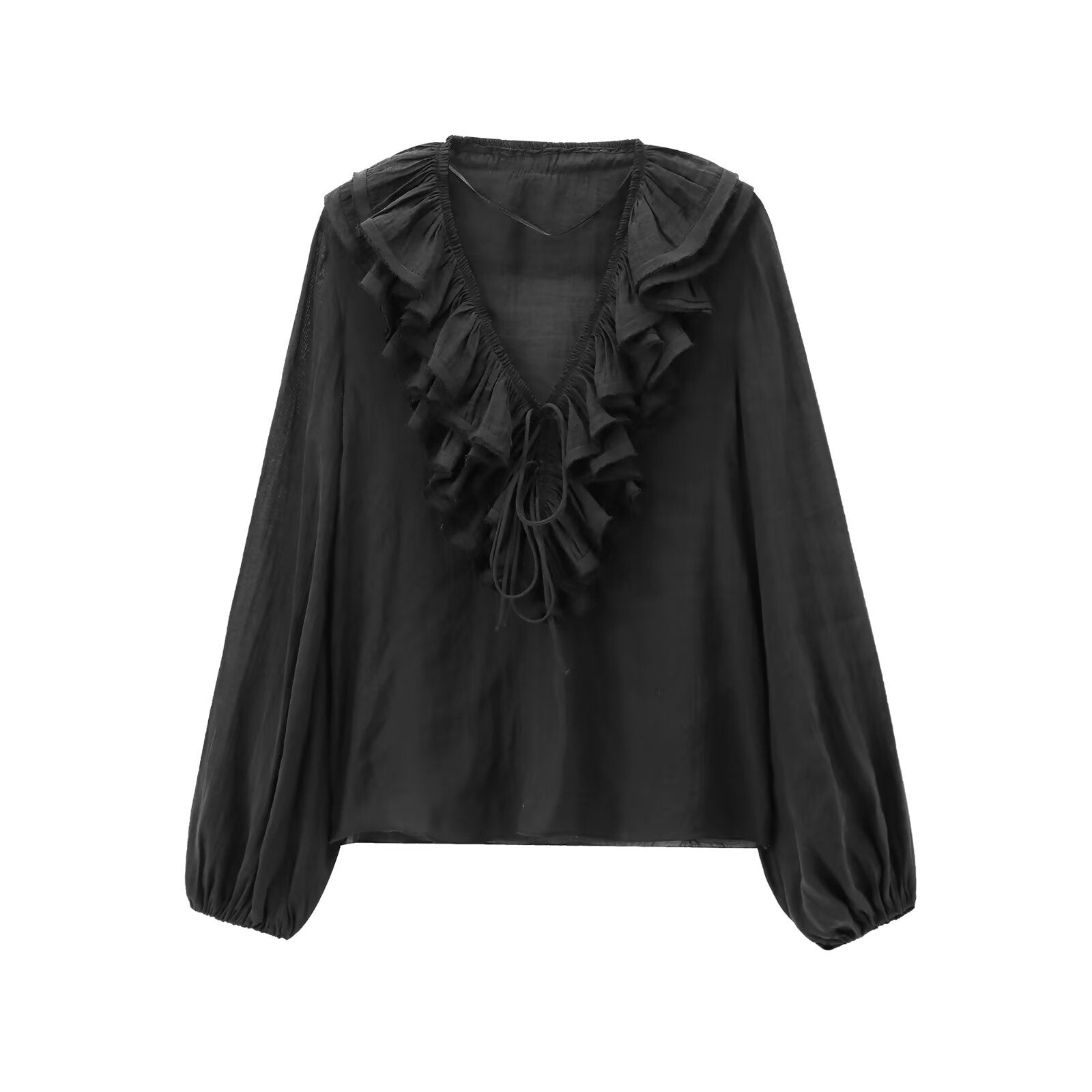 V-Neck Ruffled Chiffon Blouse - DippedShop Wholesale - #3987