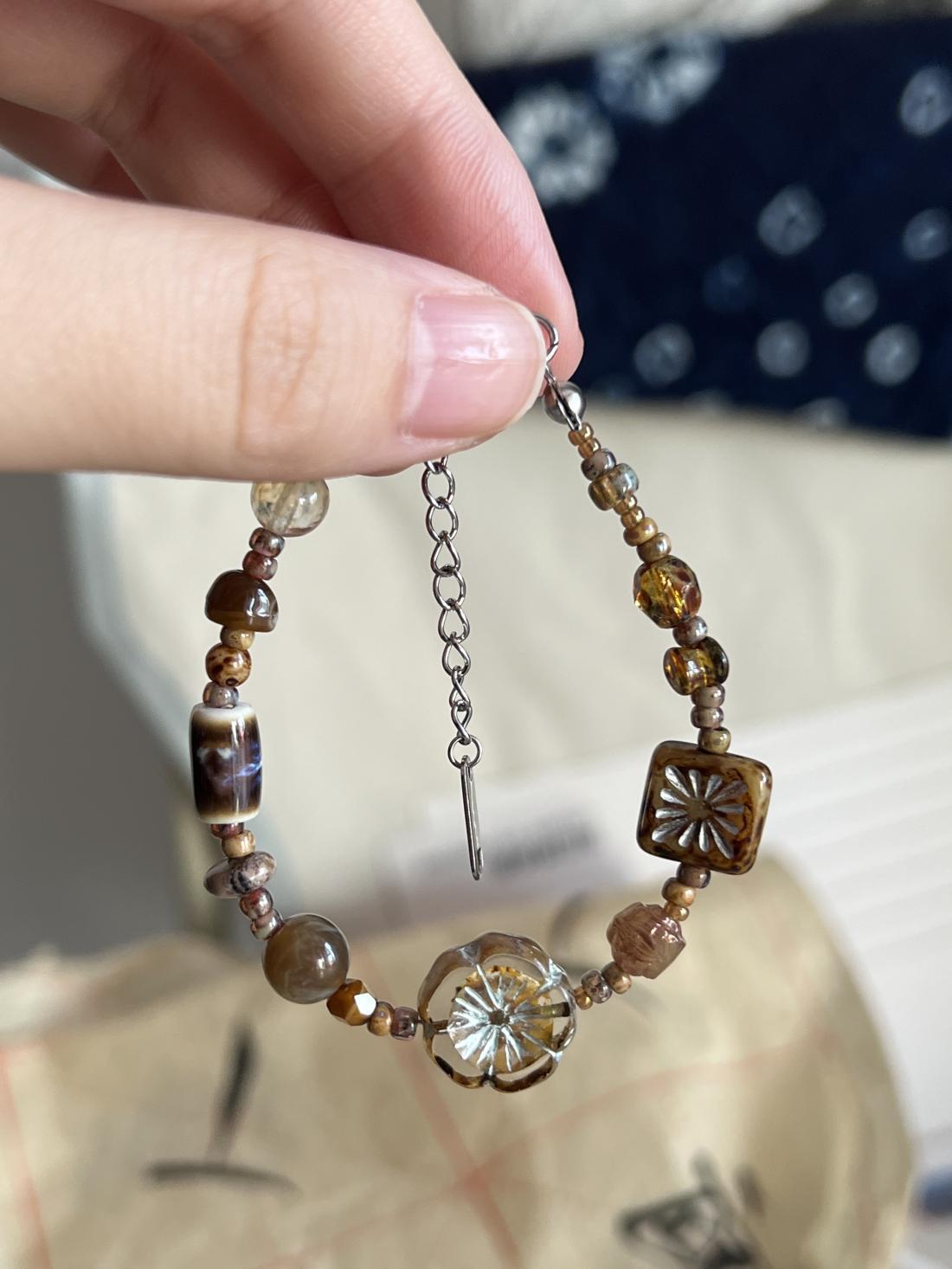 Vintage Flower Pendant Beaded Chain Beacelet 6W6JBR370