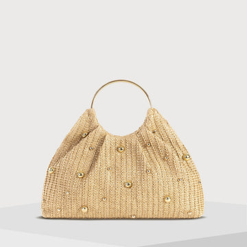 Straw Metal Handle Tote Handbag DP25B748