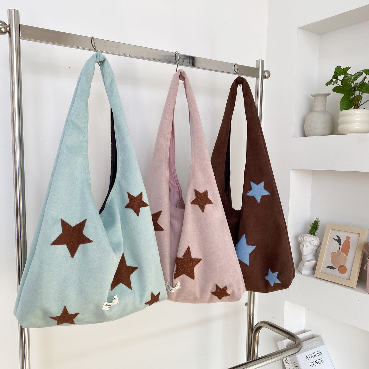 Casual Star Embroidery Large Capacity Shoulder Bag 6W10BBG2362