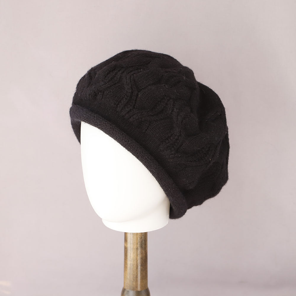 Solid Wool Cable Rolled Brim Knit Beret 6W6HAT688