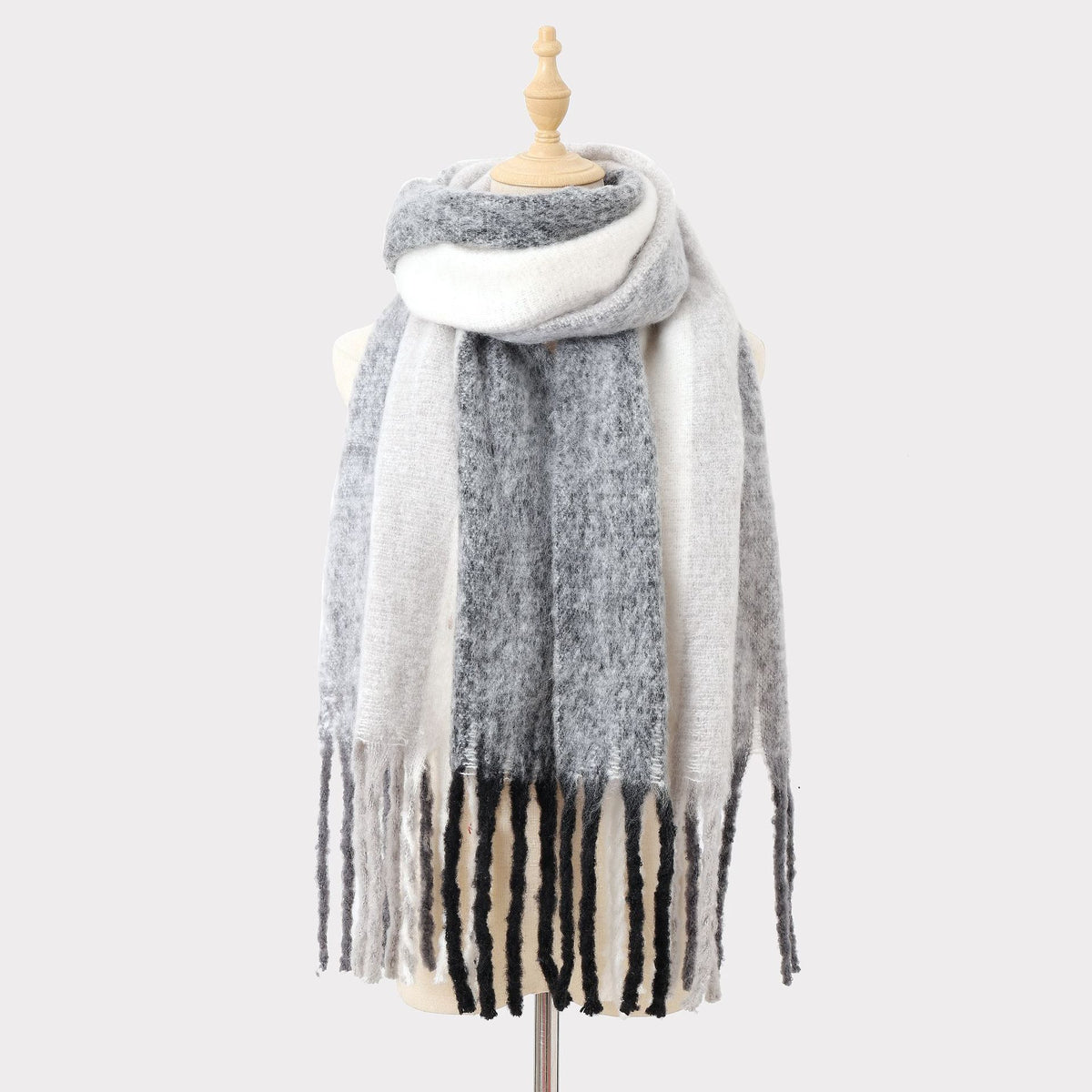 Striped Mohair Tassel Scarf - DippedShop Wholesale - #4659
