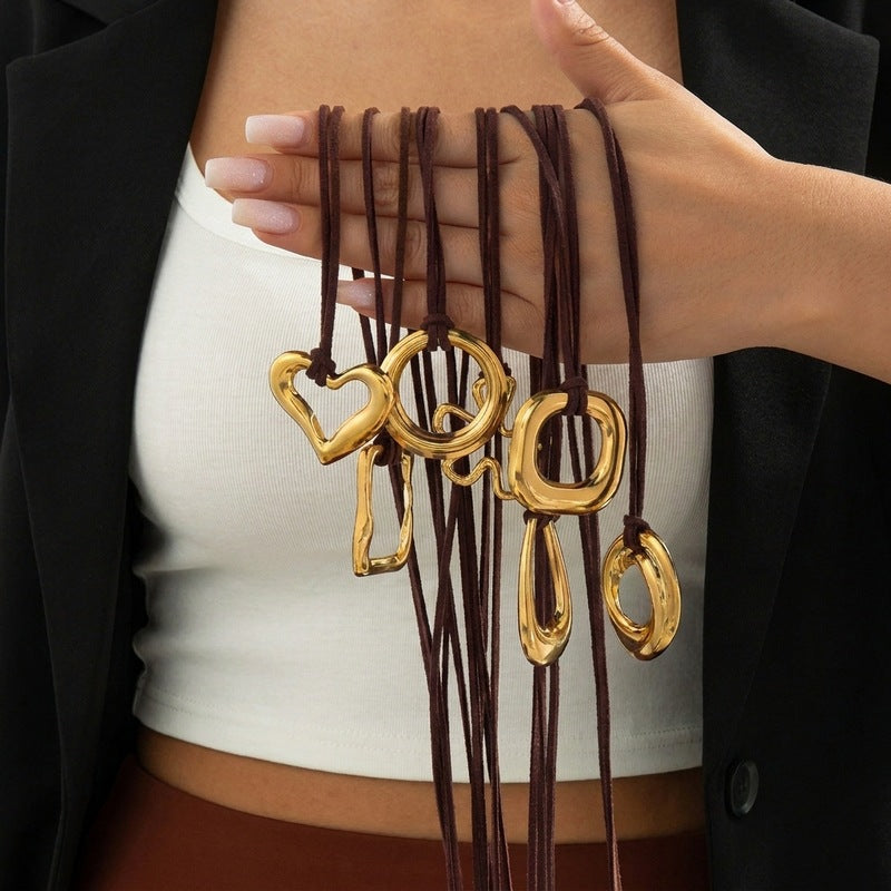 Geometric Pendant Leather Necklace - DippedShop Wholesale - #6019