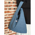 Simple Striped Denim Commuter Tote Bag 6W10BBG1991