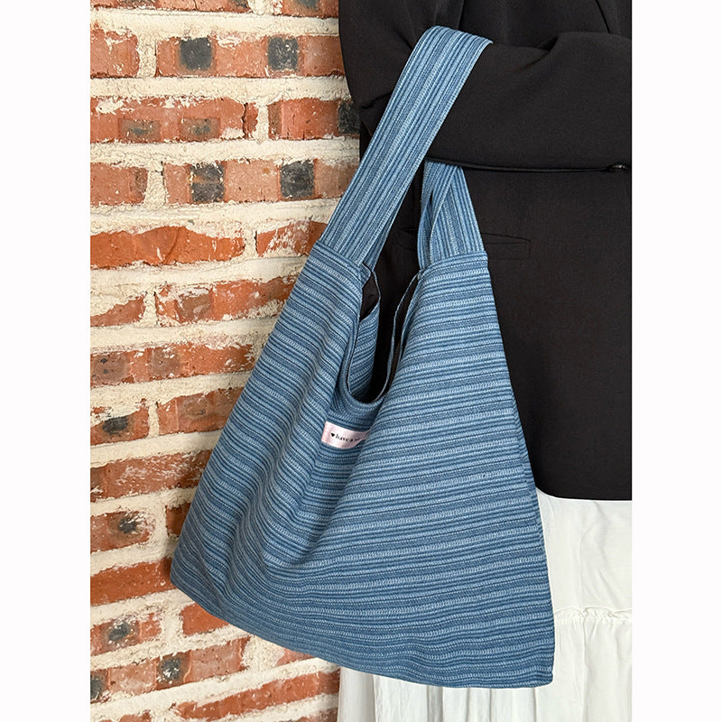 Simple Striped Denim Commuter Tote Bag 6W10BBG1991