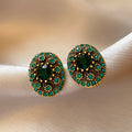 Vintage Oval Green Rhinestone Stud Earrings 6W6JER708
