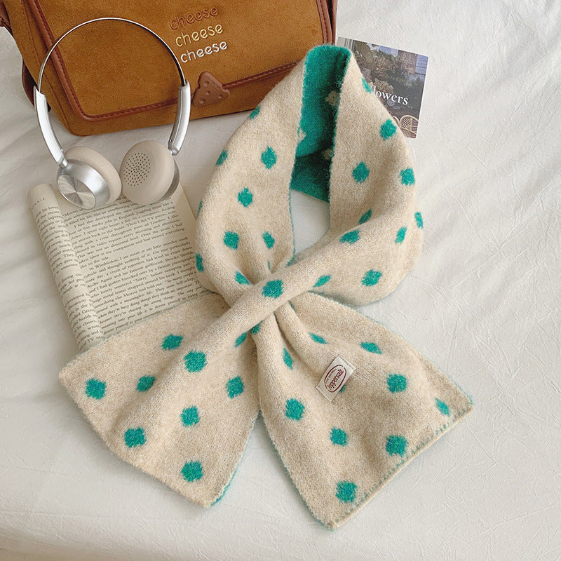 Polka Dot Color Block Cross Warm Knit Scarf 6W6NSC88