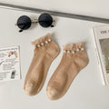 Elegant Pearl Lace Trim Ankle Socks 6W8FSO743