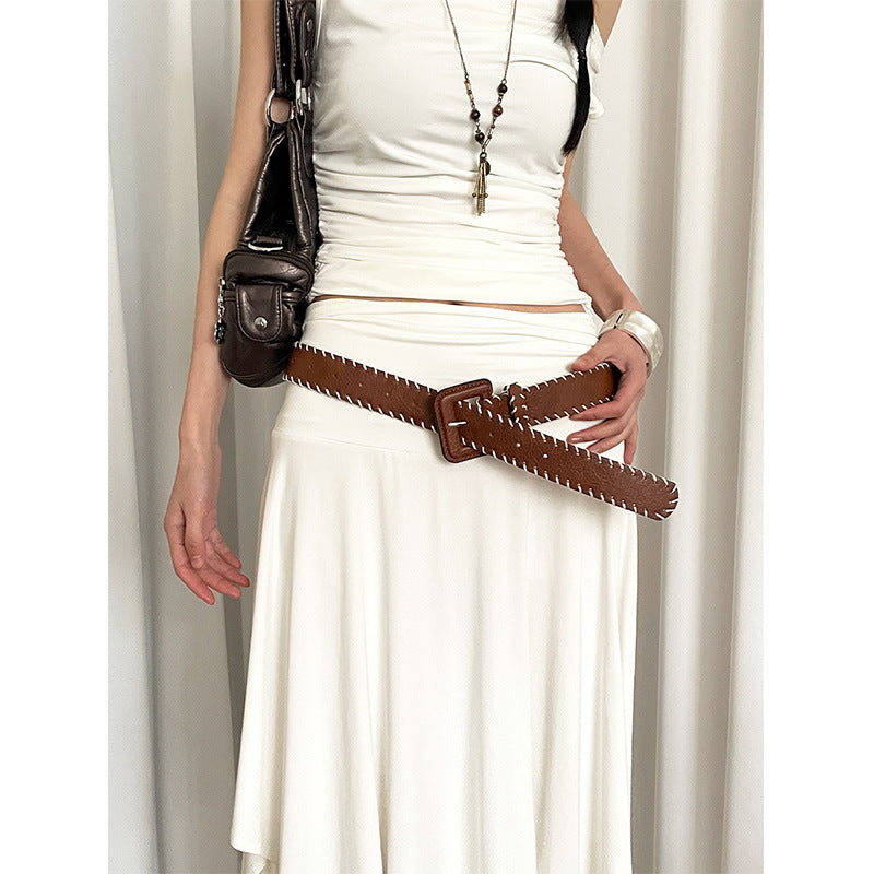 Trendy Cowgirl Cool Patchwork Wide Leather Belt 6W6JBT140