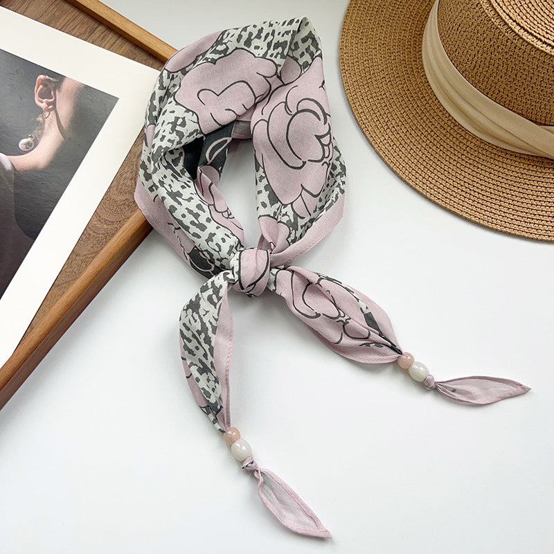 Vintage Flower Print Beaded Triangle Scarf MK2BW6W6NSI01