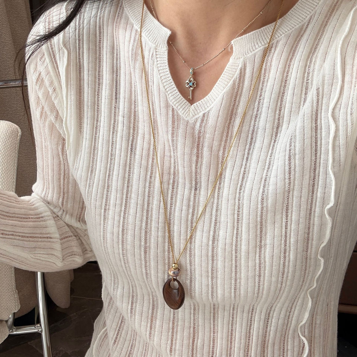 Wooden Teardrop Pendant Necklace - DippedShop Wholesale - #7011