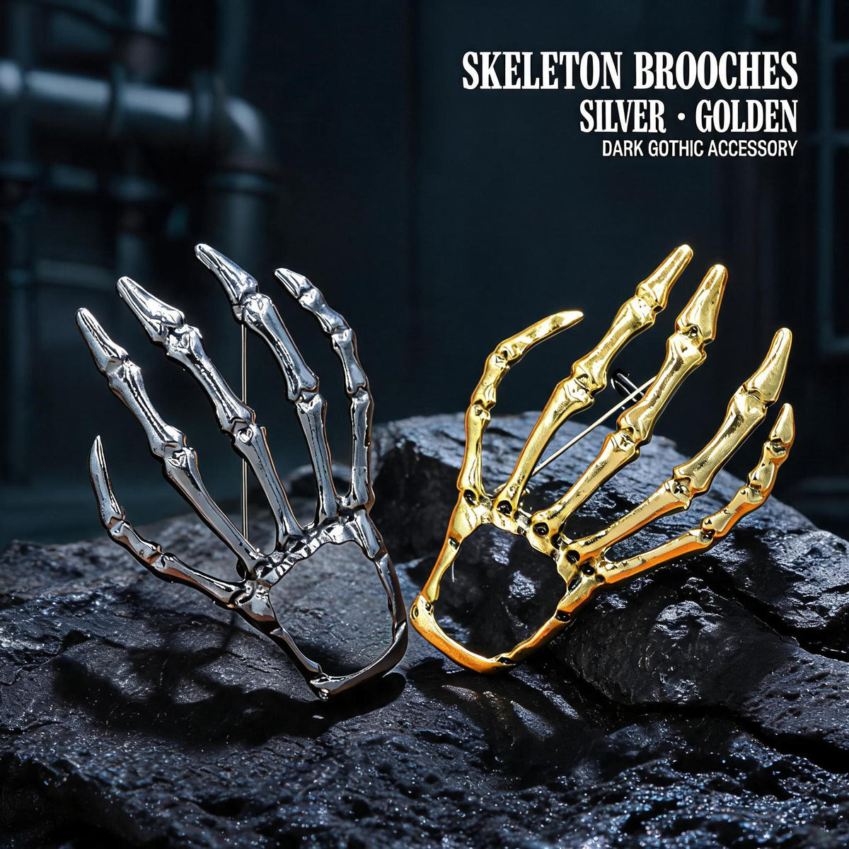 Vintage Halloween Skeleton Hand Bone Brooch Pin 6W6JPB66