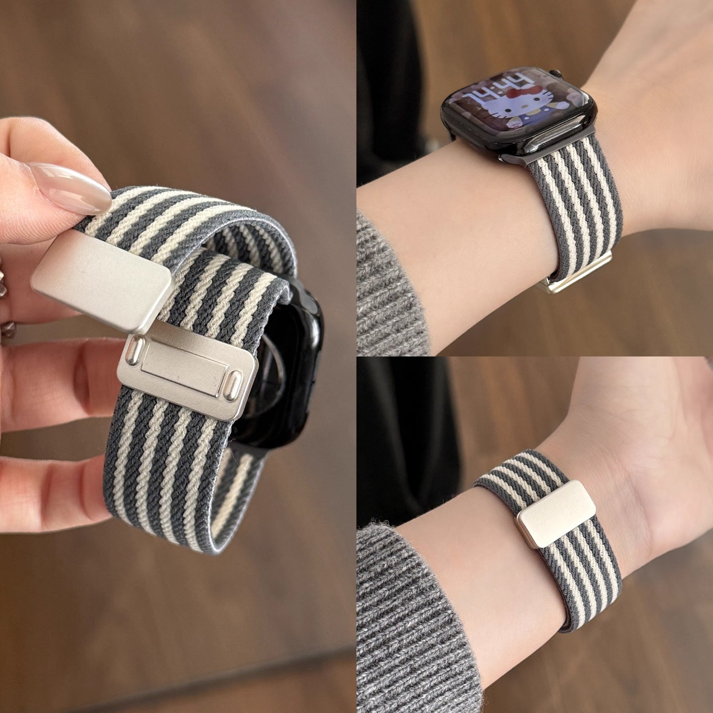 Color Block Nylon Weave Magnetic Watch Band 6W6JWA115
