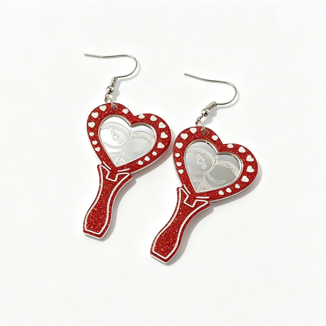 Heart Mirror Hook Earrings - DippedShop Wholesale - #8899