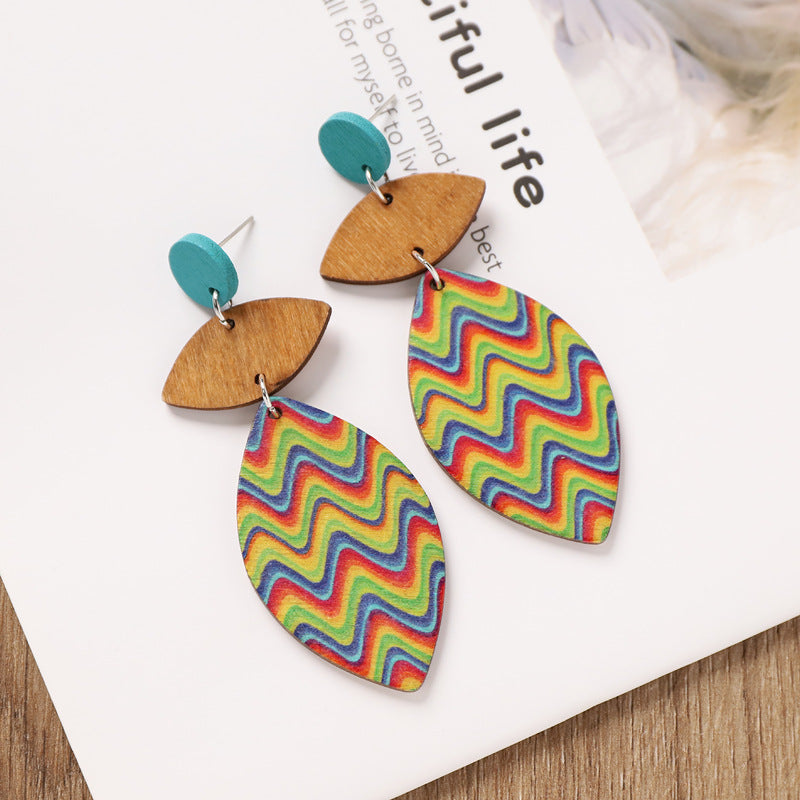 Boho Geometric Wooden Dangle Earrings - DippedShop Wholesale - #2963