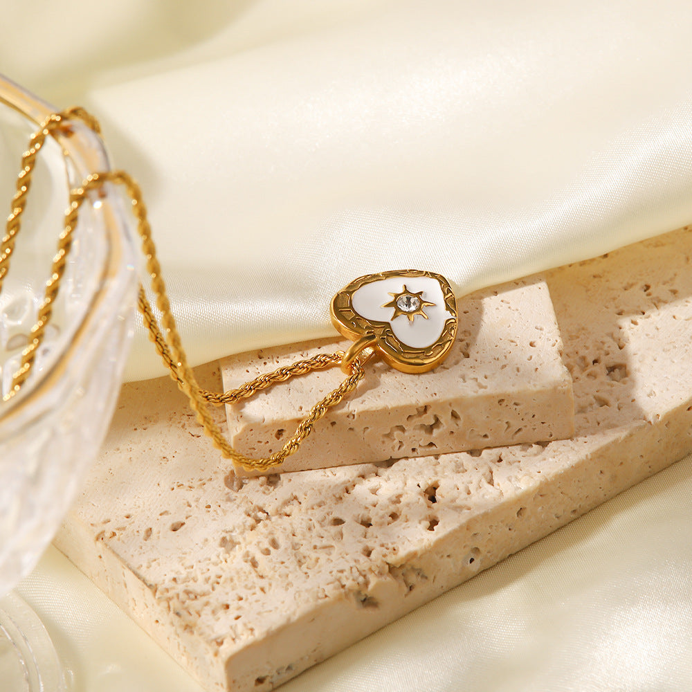 Stainless Steel Heart Zircon Pendant Necklace DP25F853