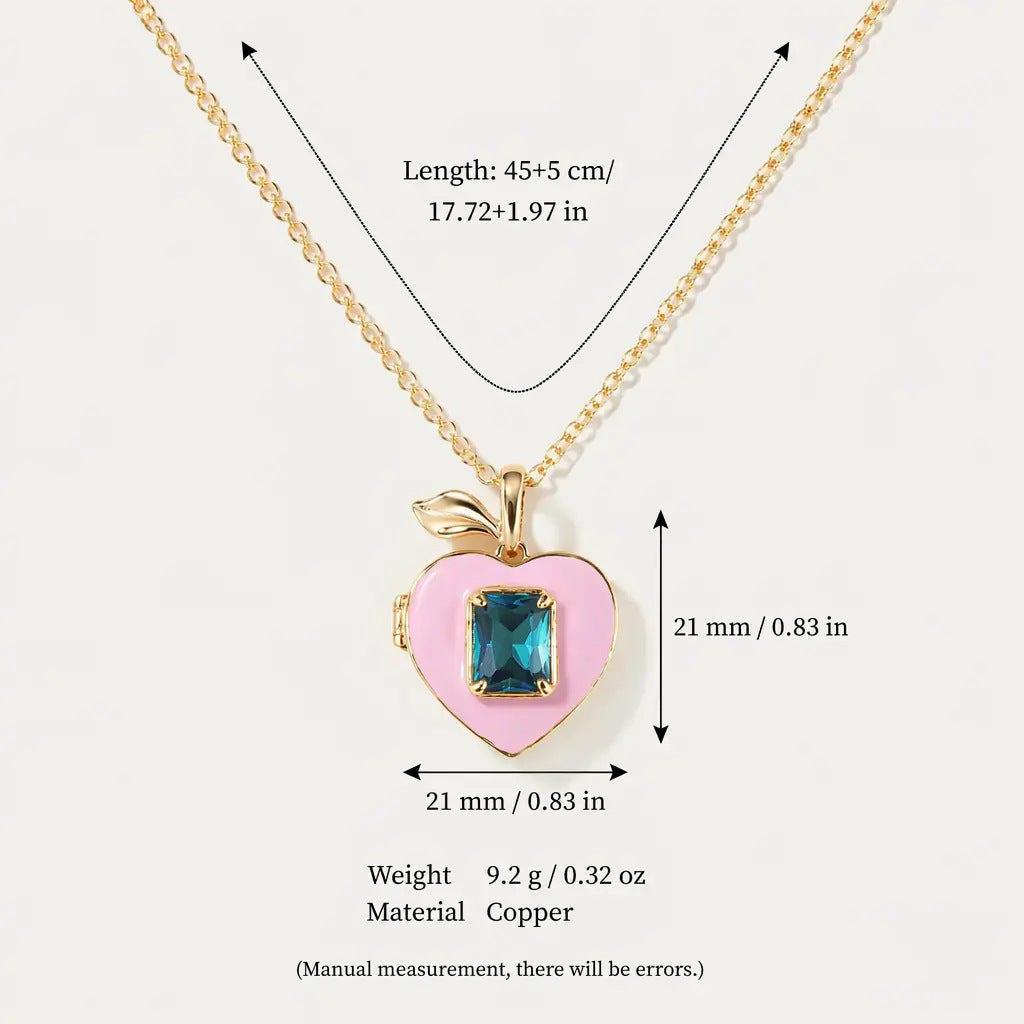 Cute Pink Peach Heart Pendant Locket Necklace 6W6JNC413L