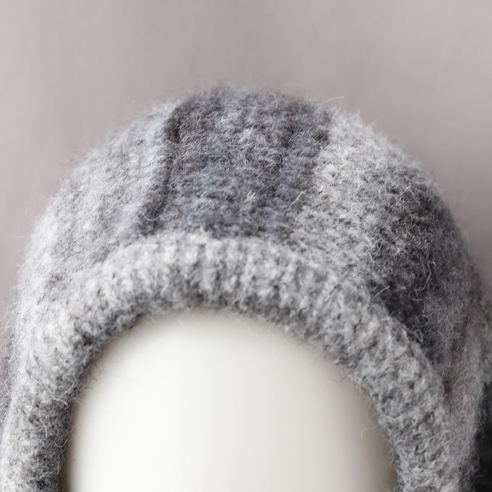Vintage Striped Knitted Hooded Scarf Hat 6W6HAT702