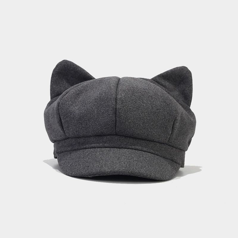 Cute Cat Ears Solid Color Warm Newsboy Hat 6W6HAT528