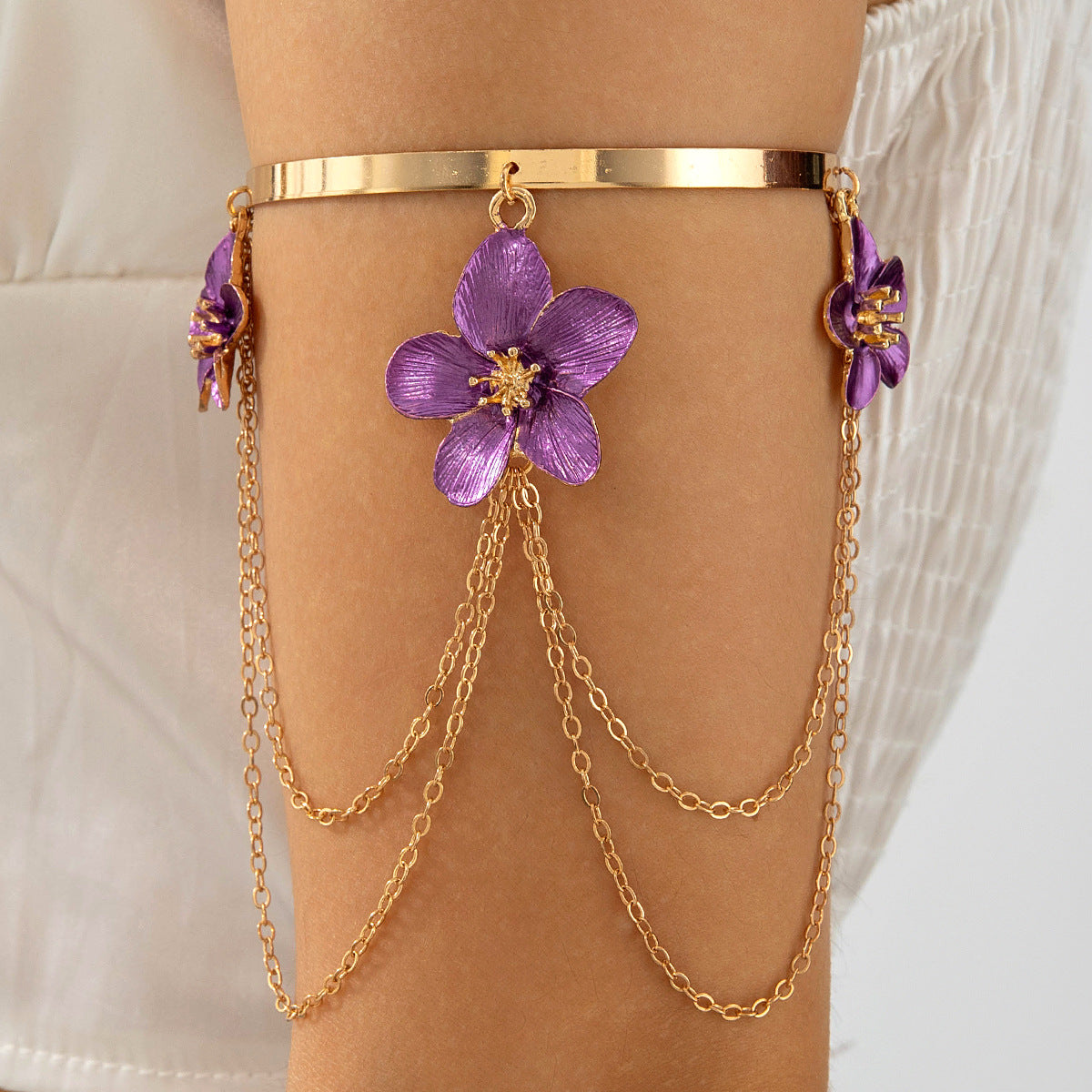 Trendy Exaggerated Blue Flower Chain Anklets 8ZA6JAB44L