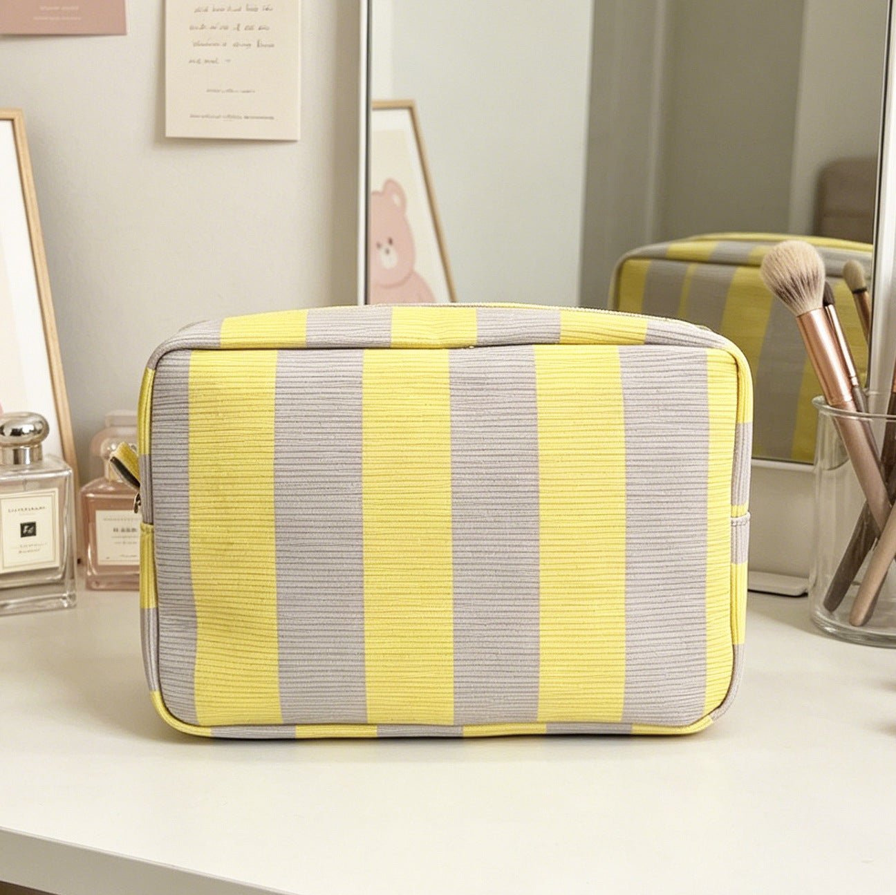 Simple Color Block Striped Corduroy Cosmetic Bag 6S5CO105
