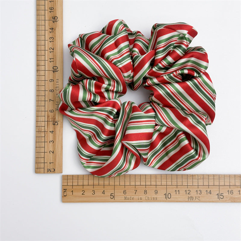 Striped Ribbon Print Christmas Satin Scrunchies 6W6HSR412