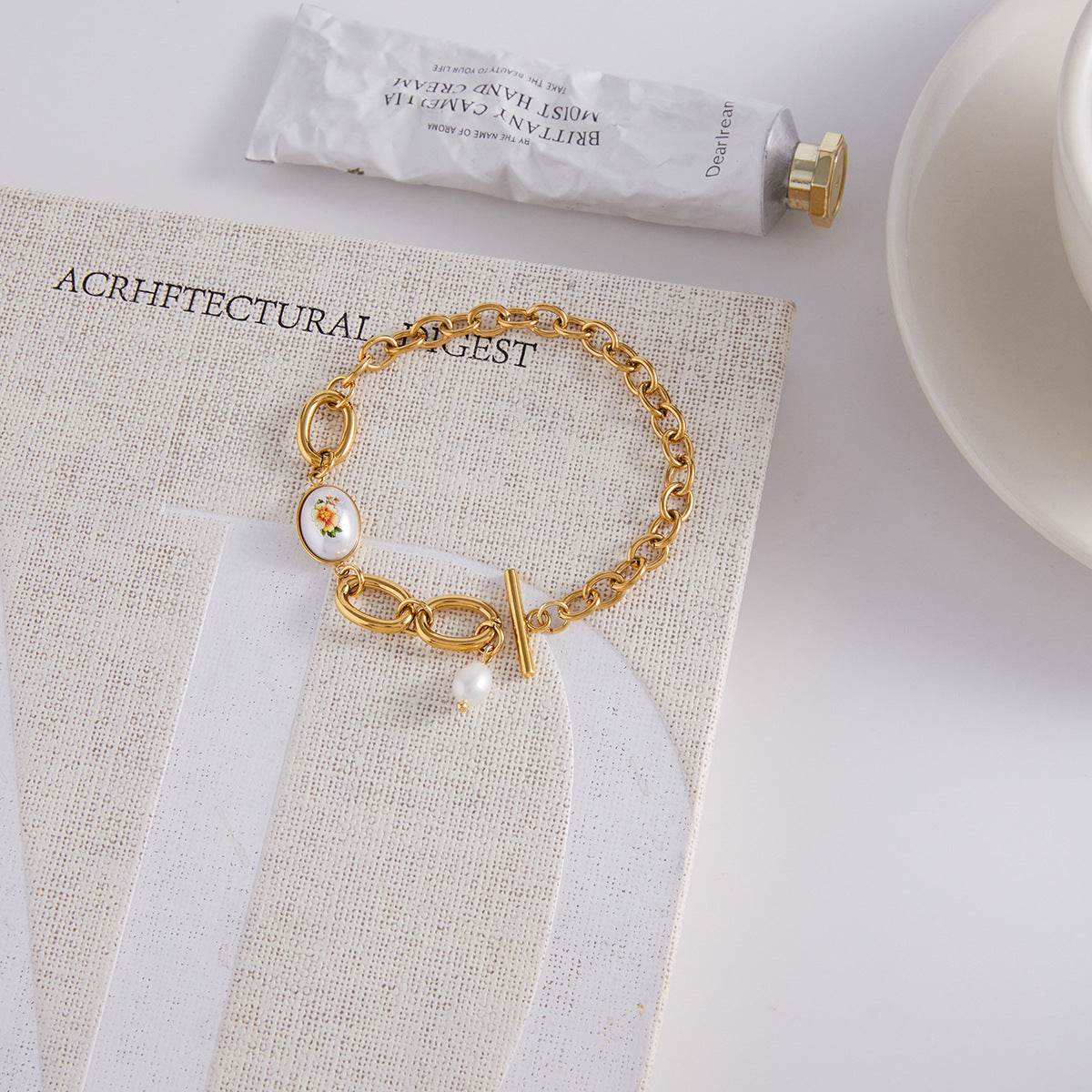 Chunky Pearl Gold Chain Bracelet - DippedShop Wholesale - #6035