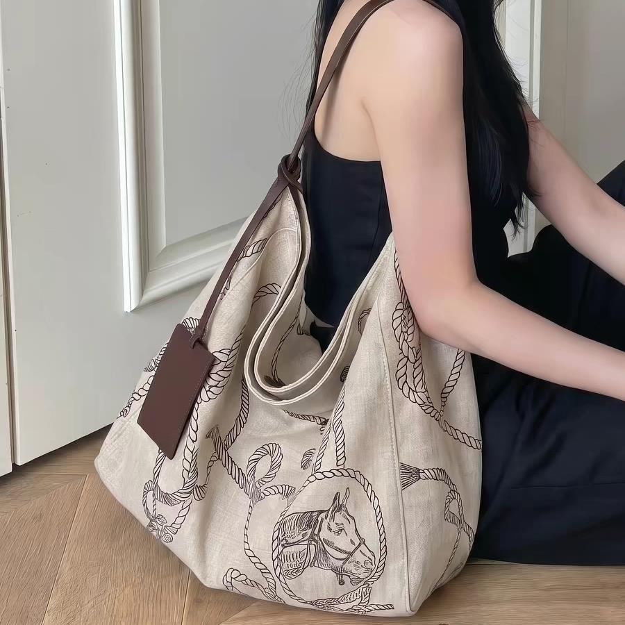 Retro Animal Print Linen Shoulder Bag 6S10BBG1553