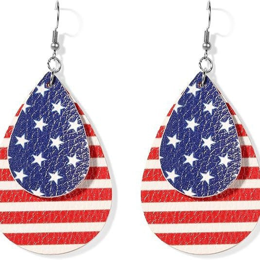 Stylish USA Flag Cross Pendant Hook Earrings 8ZA6JER303L
