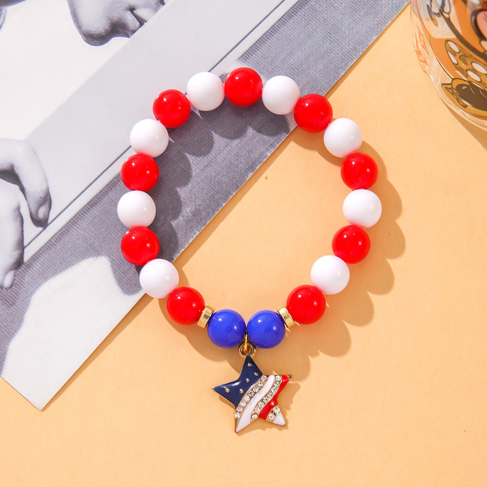 Stylish USA Flag Heart Pendants Beaded Bracelets 8ZA6JBR131T