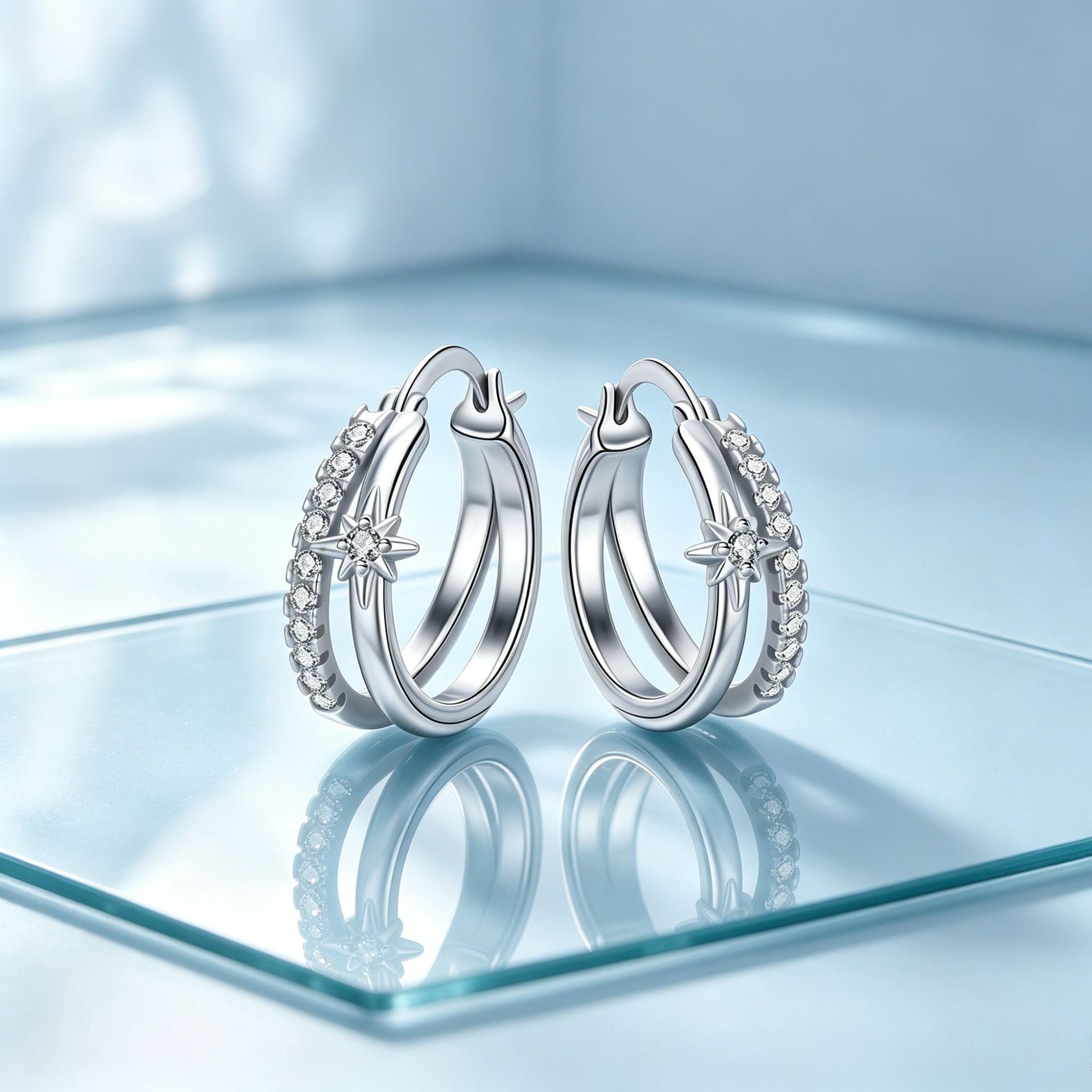 Trendy Cubic Zirconia Starburst Hoop Earrings 6W6JER597