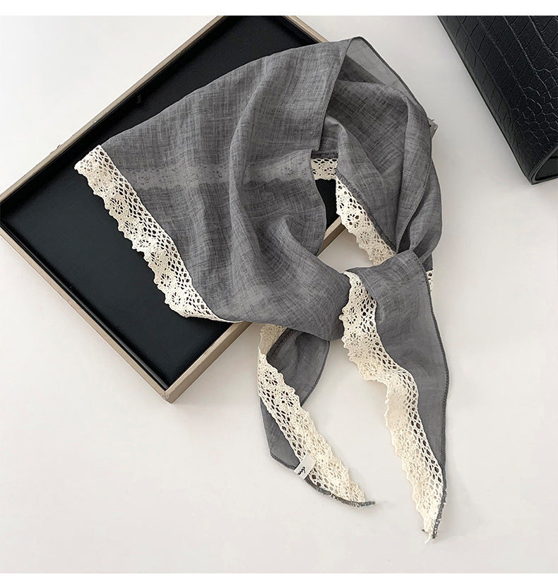 Elegant Lace Trim Breatheable Triangle Head Scarf MK2BW6W6NSI14
