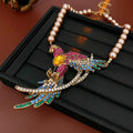 Stylish Rhinestones Brid Pendant Pearl Chain Necklace 6W6JNC934