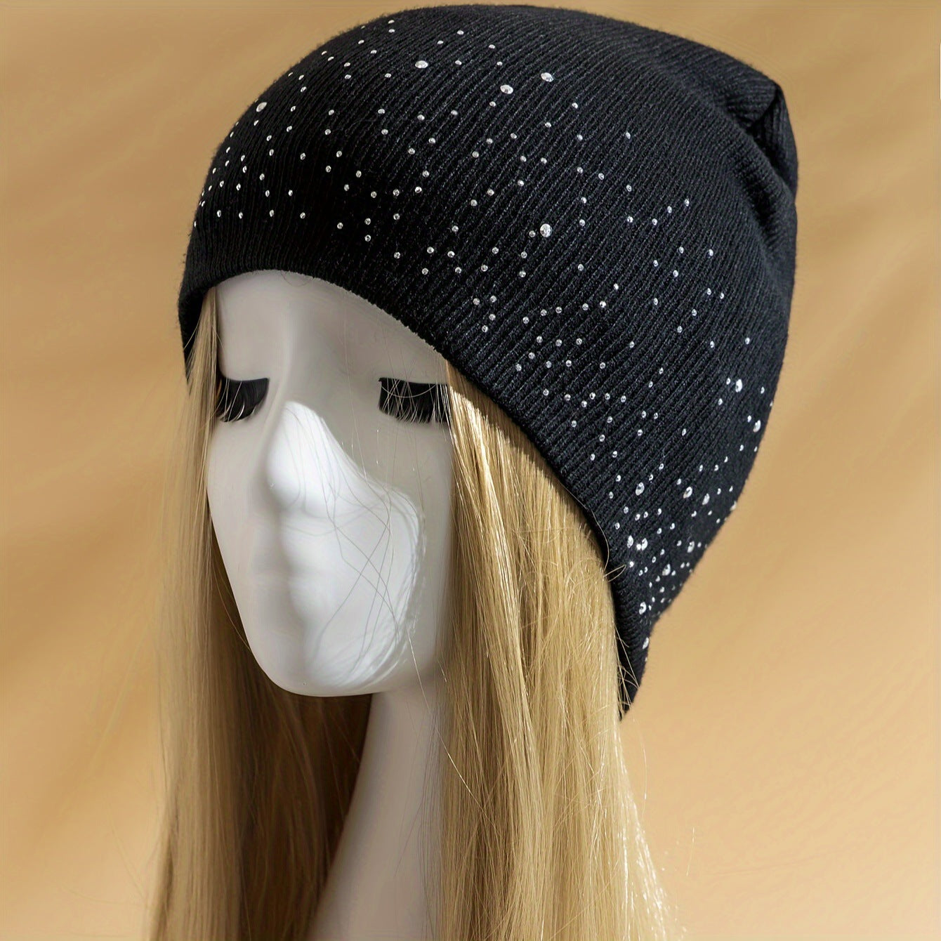 Stylish Rhinestones Angora Knit Beanie 6W6HAT671
