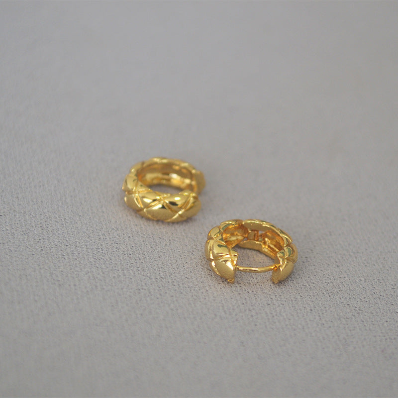 Rhombus Texture Hoop Earrings - DippedShop Wholesale - #5075