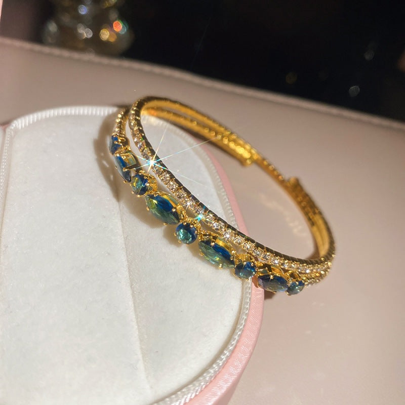 Elegant Gold Plated Enamel Floral Open Bracelet 6W6JBR726