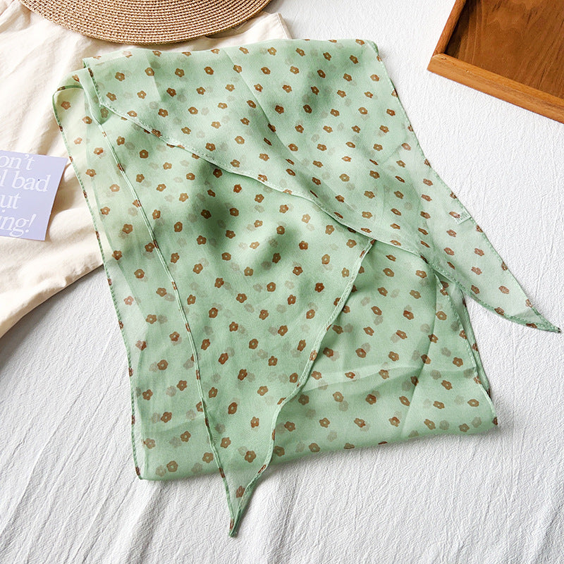 Sweet Color Block Floral Print Silk Scarf 6W6NSI196