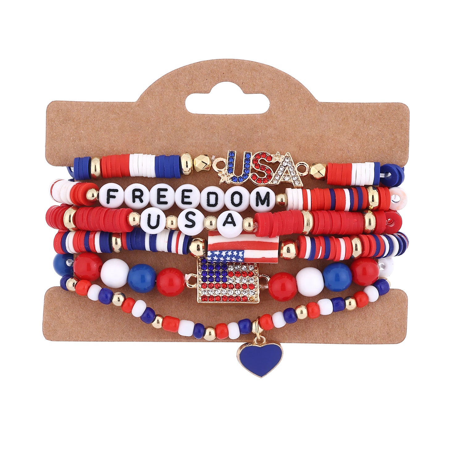 Stylish USA Flag Elastic Beaded Chain Bracelets Set 8ZA6JBR199T