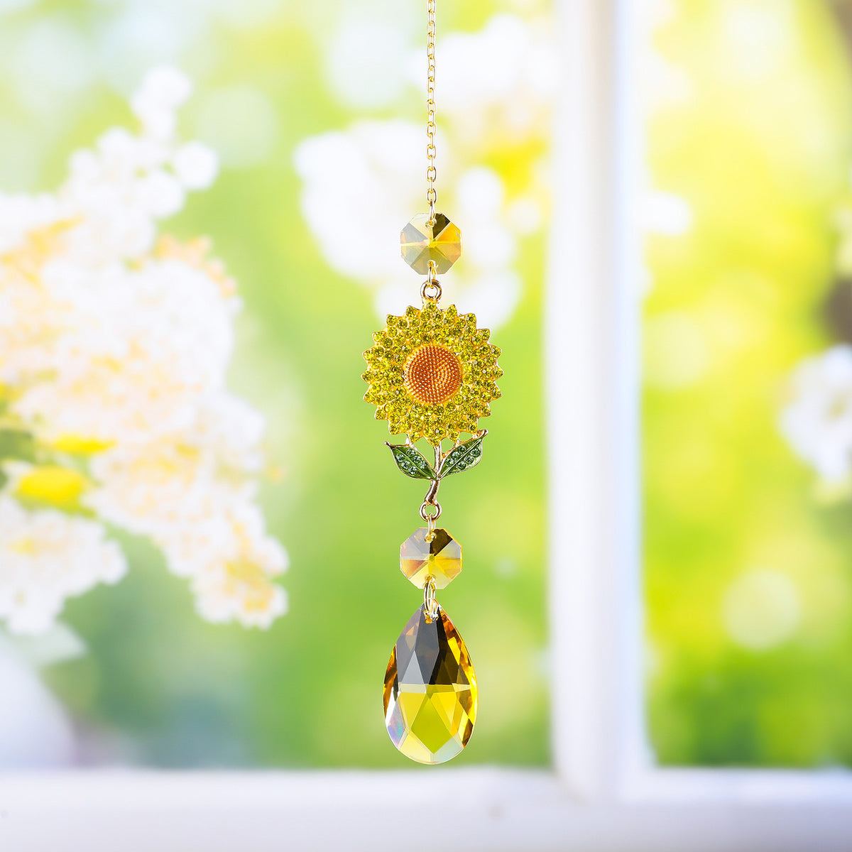 Rhinestone Sunflower Crystal Suncatcher - DippedShop Wholesale - #1379