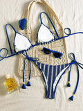 Striped Triangle Bikini Set - DippedShop Wholesale - #7427