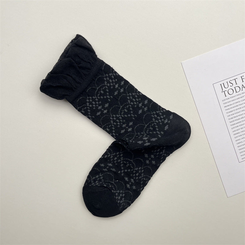 Sweet Bubble Ruffle Cuff Mesh Socks 6W8FSO771