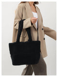 Solid Color Faux Shearling Shoulder Tote Bag 6W10BBG1882