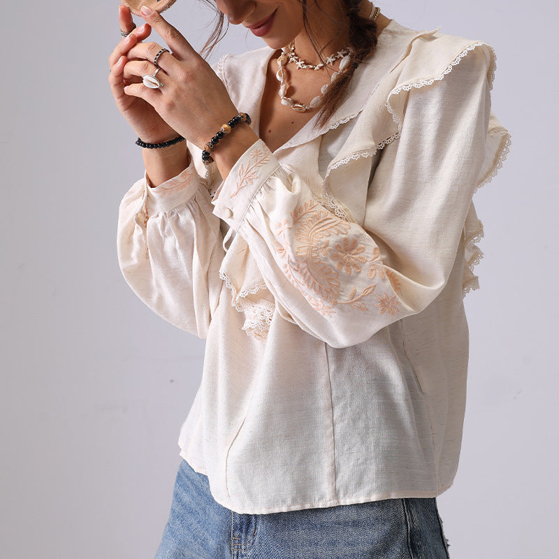 V-Neck Flounce Embroidered String Top DP25C871