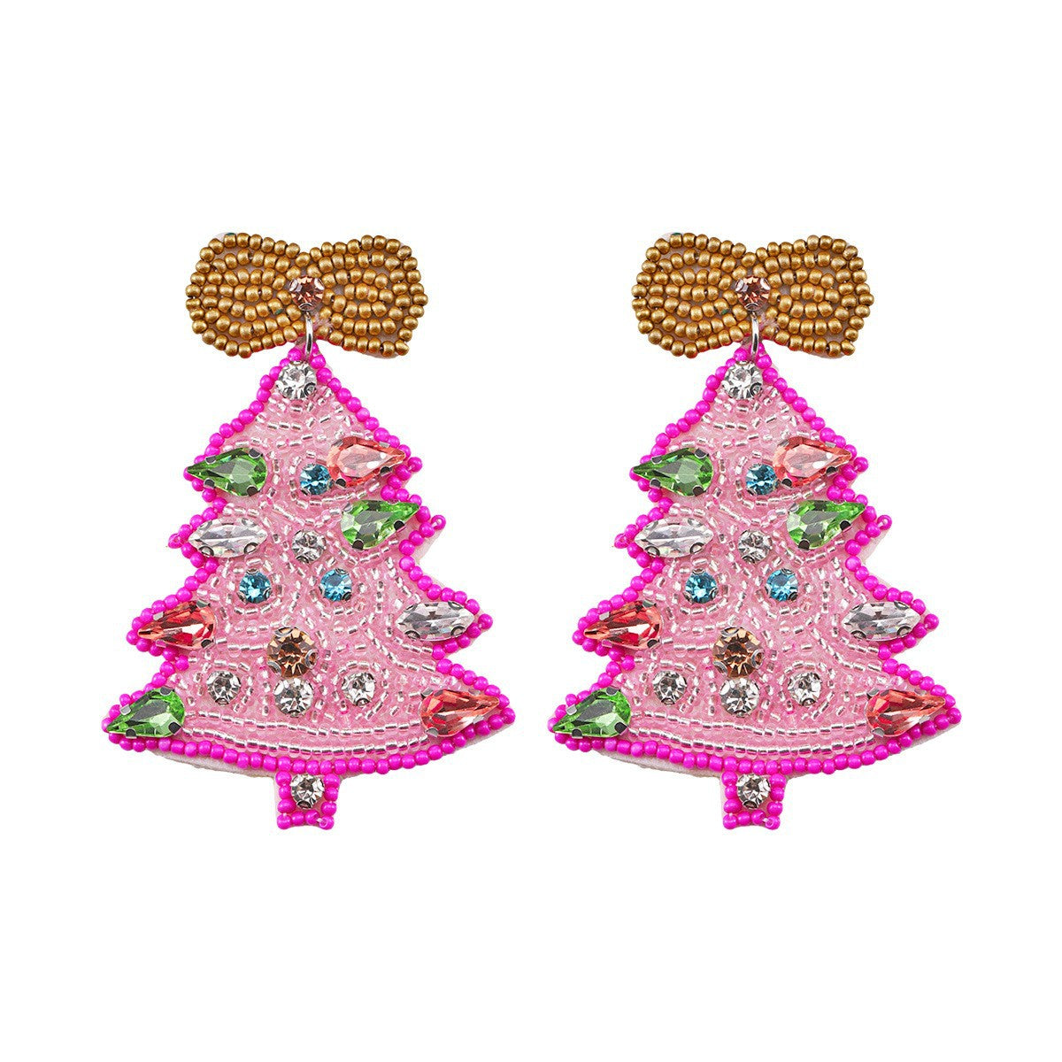Handmade Christmas Tree Seed Bead Dangle Earrings 6W6JER689