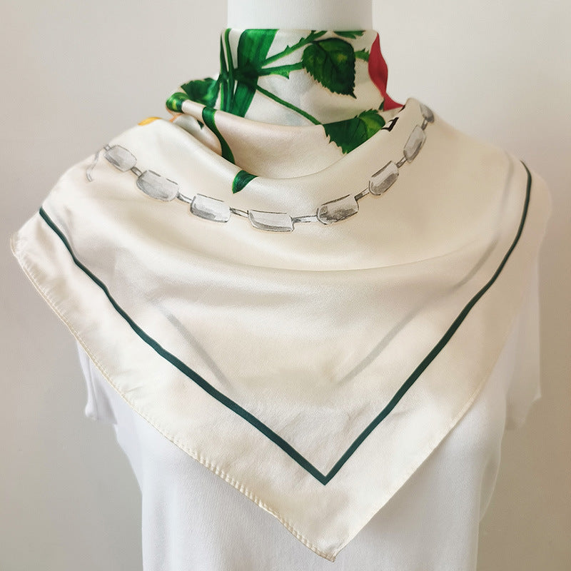 Elegant Flower Print Soft Neckerchief Silk Scarf MK2BW6W6NSI20