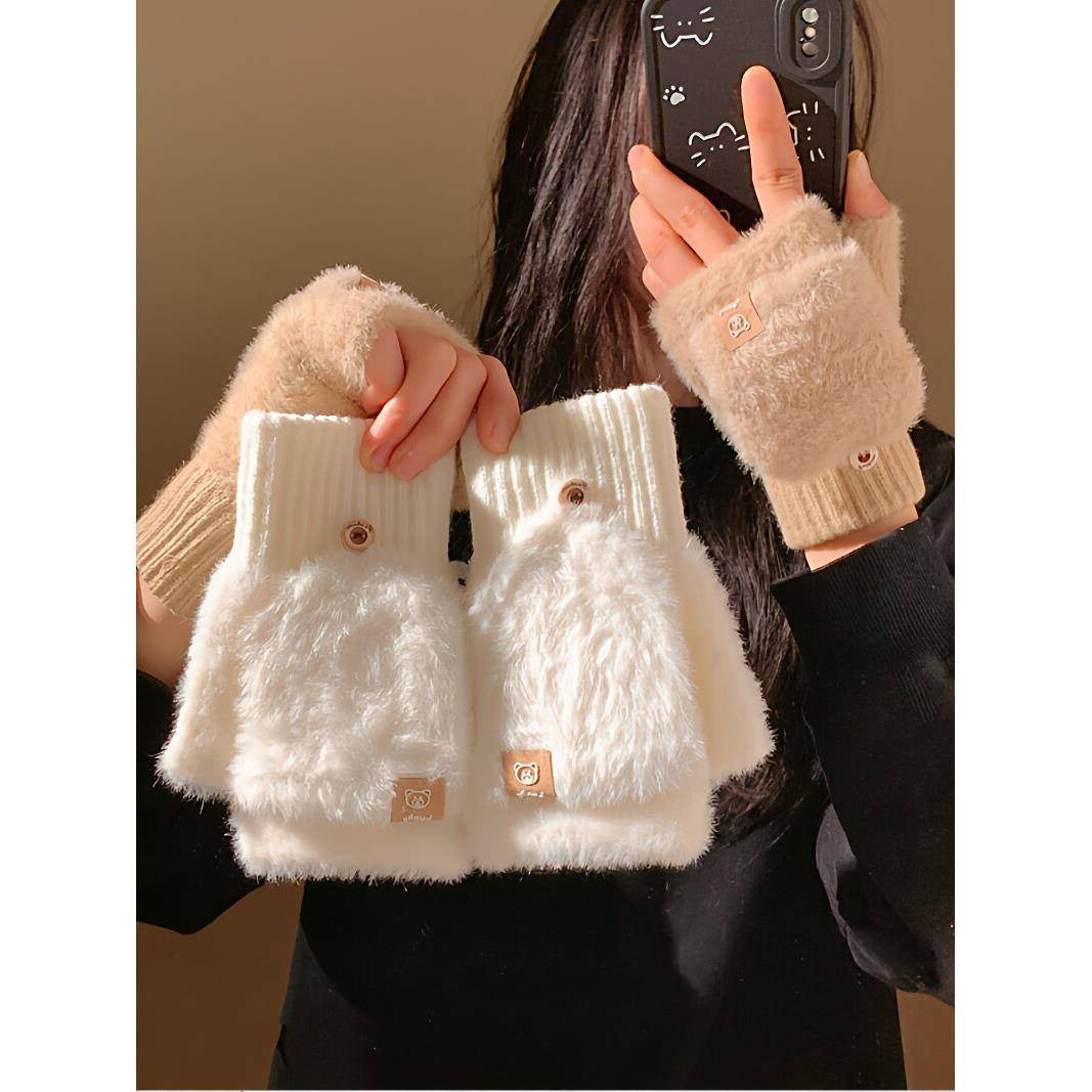 Faux Fur Convertible Fingerless Gloves - DippedShop Wholesale - #0339