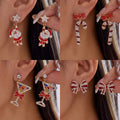 Rhinestone Santa Claus Candy Cane Bow Dangle Earrings 6W6JER690