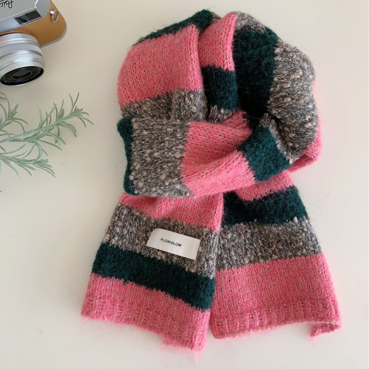 Striped Contrast Knit Scarf - DippedShop Wholesale - #3219